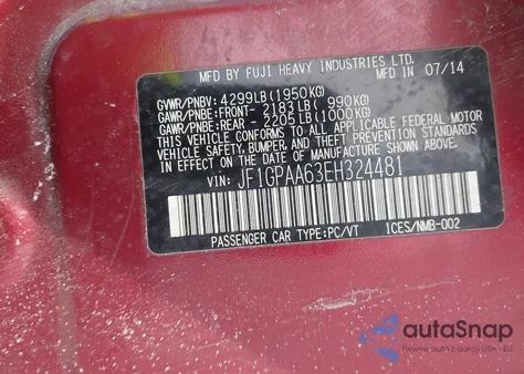 2014 Subaru Impreza 2.0I из США, поврежденный, VIN JF1GPAA63EH324481